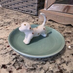Ceramic Dog Ring Holder on Aqua Dish